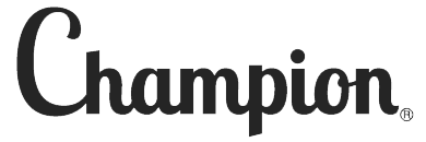 Champion brand logo on a light blue rectangle background